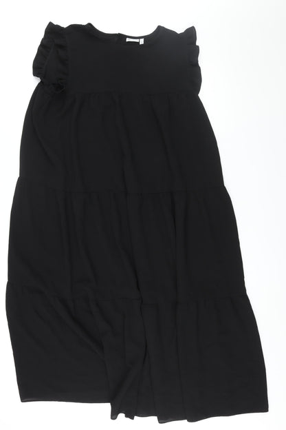 ASOS Womens Black Polyester Shift Size 8 Round Neck Button - Smocked Frill
