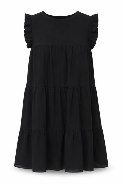 ASOS Womens Black Polyester Shift Size 8 Round Neck Button - Smocked Frill