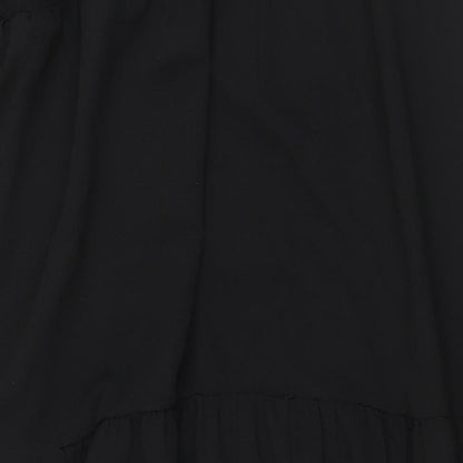 ASOS Womens Black Polyester Shift Size 8 Round Neck Button - Smocked Frill