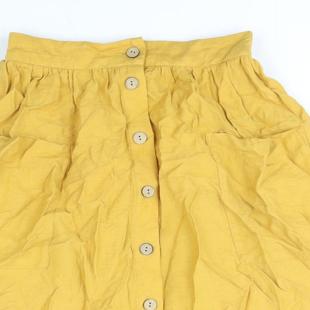 New Look Womens Yellow Viscose A-Line Skirt Size 6 Button