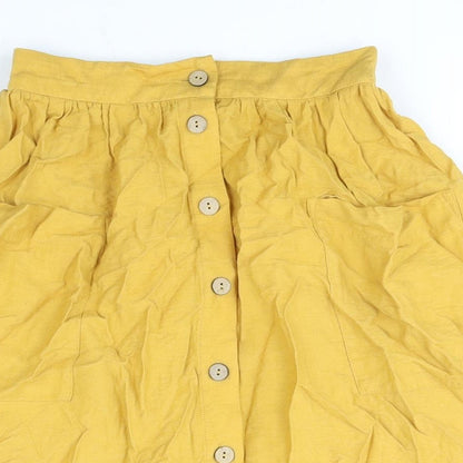 New Look Womens Yellow Viscose A-Line Skirt Size 6 Button