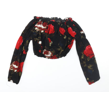 Womens UK Size 10 PRETTYLITTLETHING Black Cropped Blouse