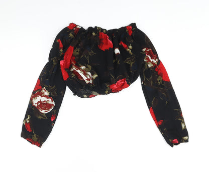 Womens UK Size 10 PRETTYLITTLETHING Black Cropped Blouse