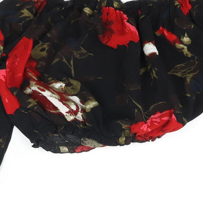 Womens UK Size 10 PRETTYLITTLETHING Black Cropped Blouse