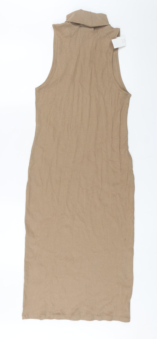 Zara Womens Brown Cotton Bodycon Size L Roll Neck Pullover - Ribbed