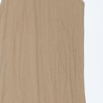 Zara Womens Brown Cotton Bodycon Size L Roll Neck Pullover - Ribbed