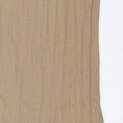 Zara Womens Brown Cotton Bodycon Size L Roll Neck Pullover - Ribbed