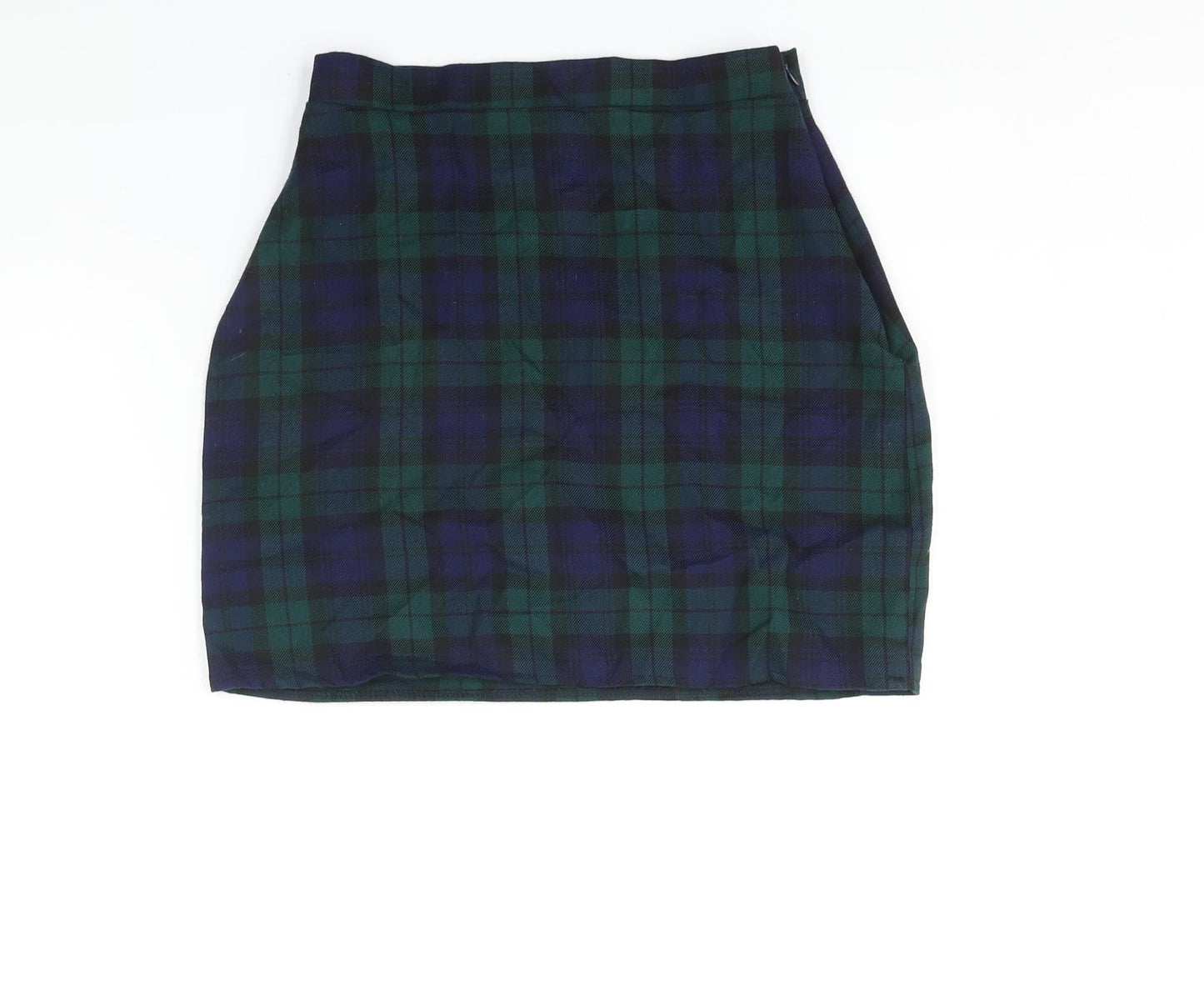 PRETTYLITTLETHING Womens Blue Check Polyester Mini Skirt Size 8 Zip