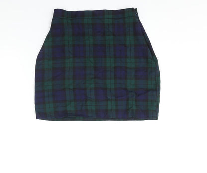 PRETTYLITTLETHING Womens Blue Check Polyester Mini Skirt Size 8 Zip
