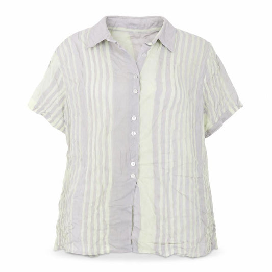 Encadee Womens Grey Striped Polyester Basic Button-Up Size 18 Collared - Semi Sheer