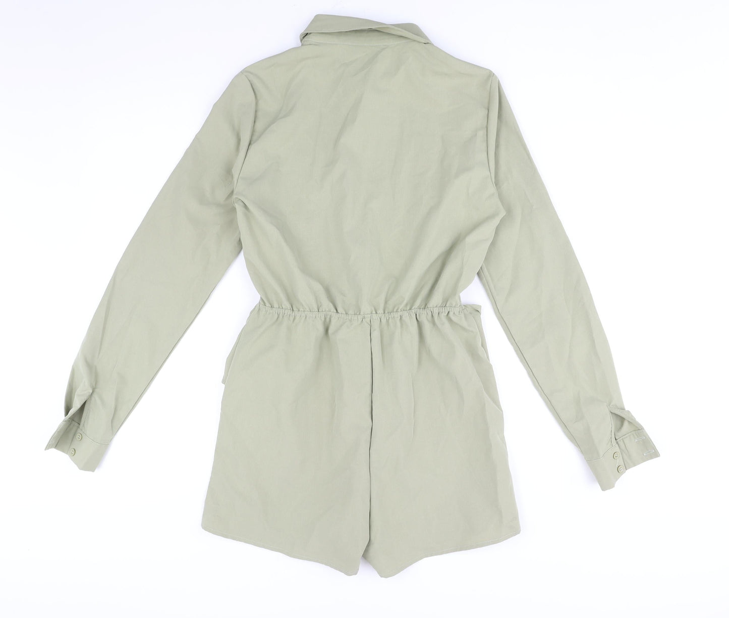 PRETTYLITTLETHING Womens Green Polyester Playsuit One-Piece Size 8 Button - Wrap Detail