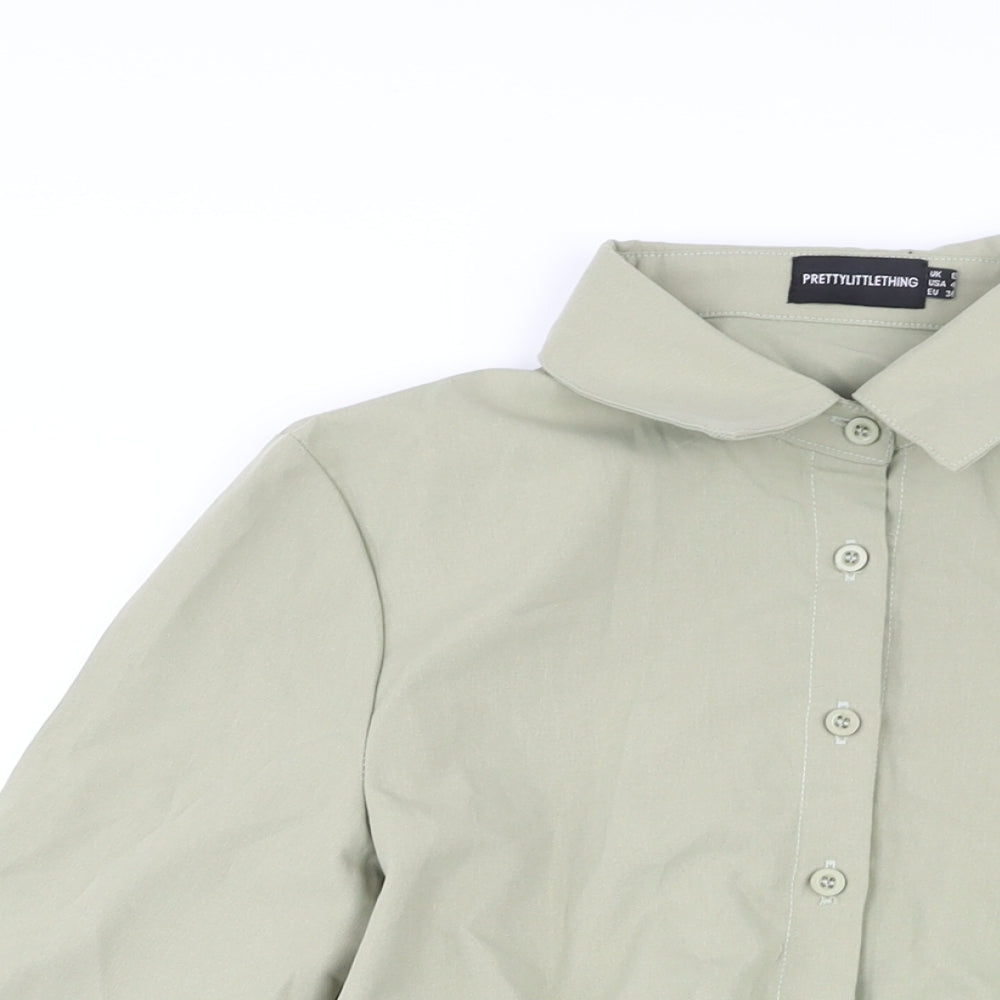 PRETTYLITTLETHING Womens Green Polyester Playsuit One-Piece Size 8 Button - Wrap Detail