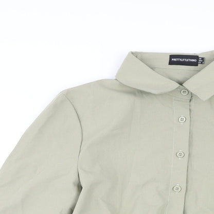 PRETTYLITTLETHING Womens Green Polyester Playsuit One-Piece Size 8 Button - Wrap Detail