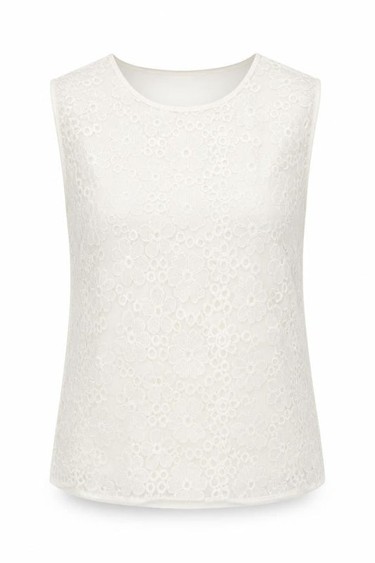 Front view of Red Herring women’s ivory nylon basic blouse, size UK 14, round neck - lace front