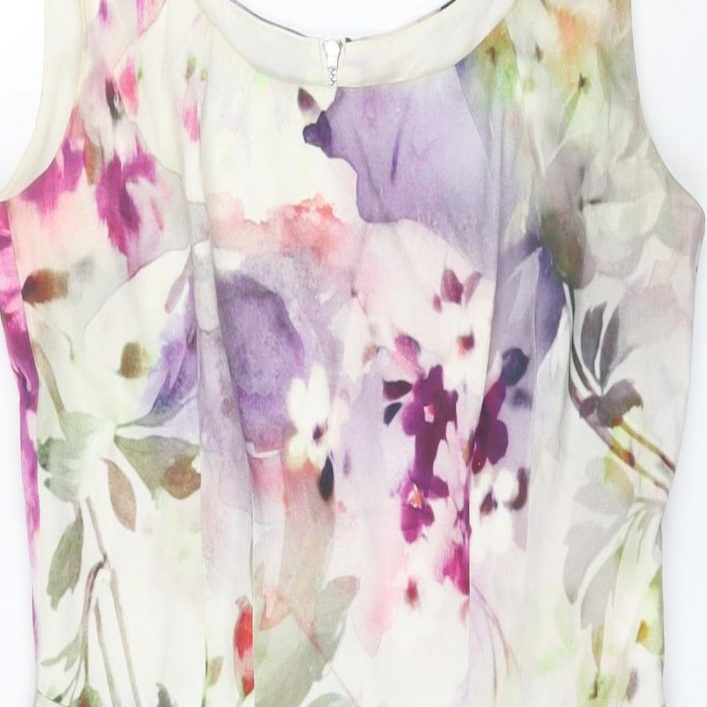 Oasis Womens Multicoloured Floral Cotton Shift Size 12 Scoop Neck Zip