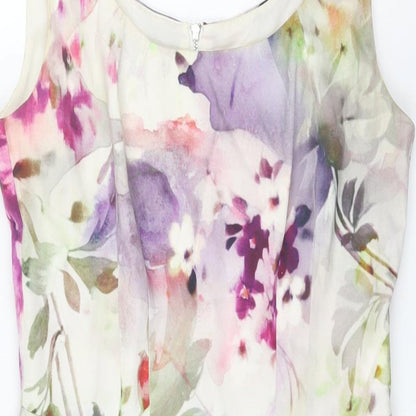 Oasis Womens Multicoloured Floral Cotton Shift Size 12 Scoop Neck Zip