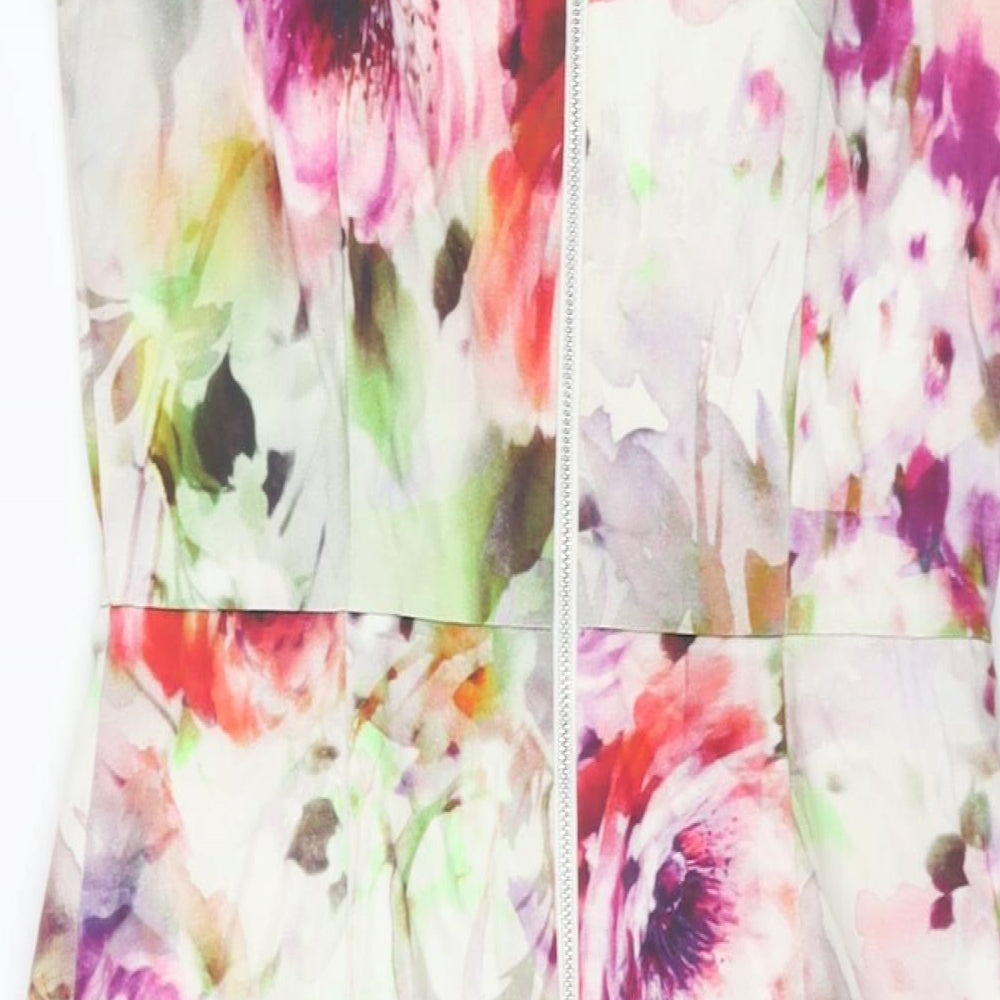 Oasis Womens Multicoloured Floral Cotton Shift Size 12 Scoop Neck Zip