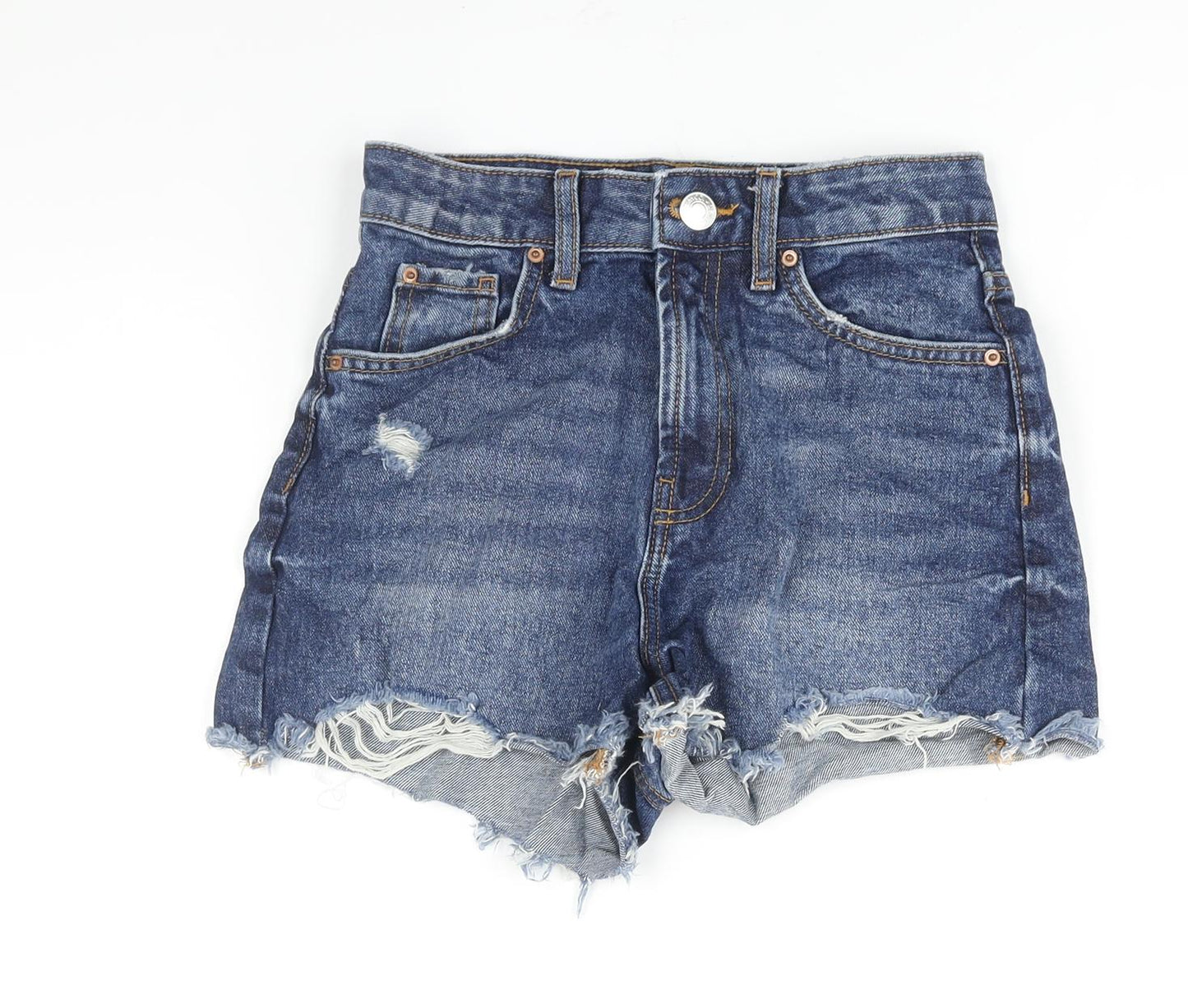 Denim & Co. Womens Blue Cotton Cut-Off Shorts Size 4 Regular Zip - Distressed