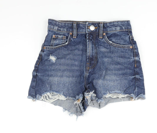 Denim & Co. Womens Blue Cotton Cut-Off Shorts Size 4 Regular Zip - Distressed