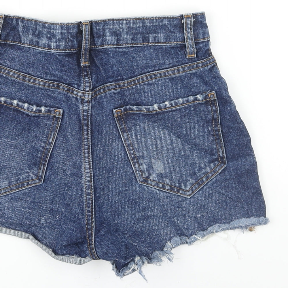 Denim & Co. Womens Blue Cotton Cut-Off Shorts Size 4 Regular Zip - Distressed