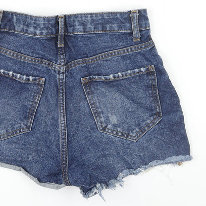 Denim & Co. Womens Blue Cotton Cut-Off Shorts Size 4 Regular Zip - Distressed
