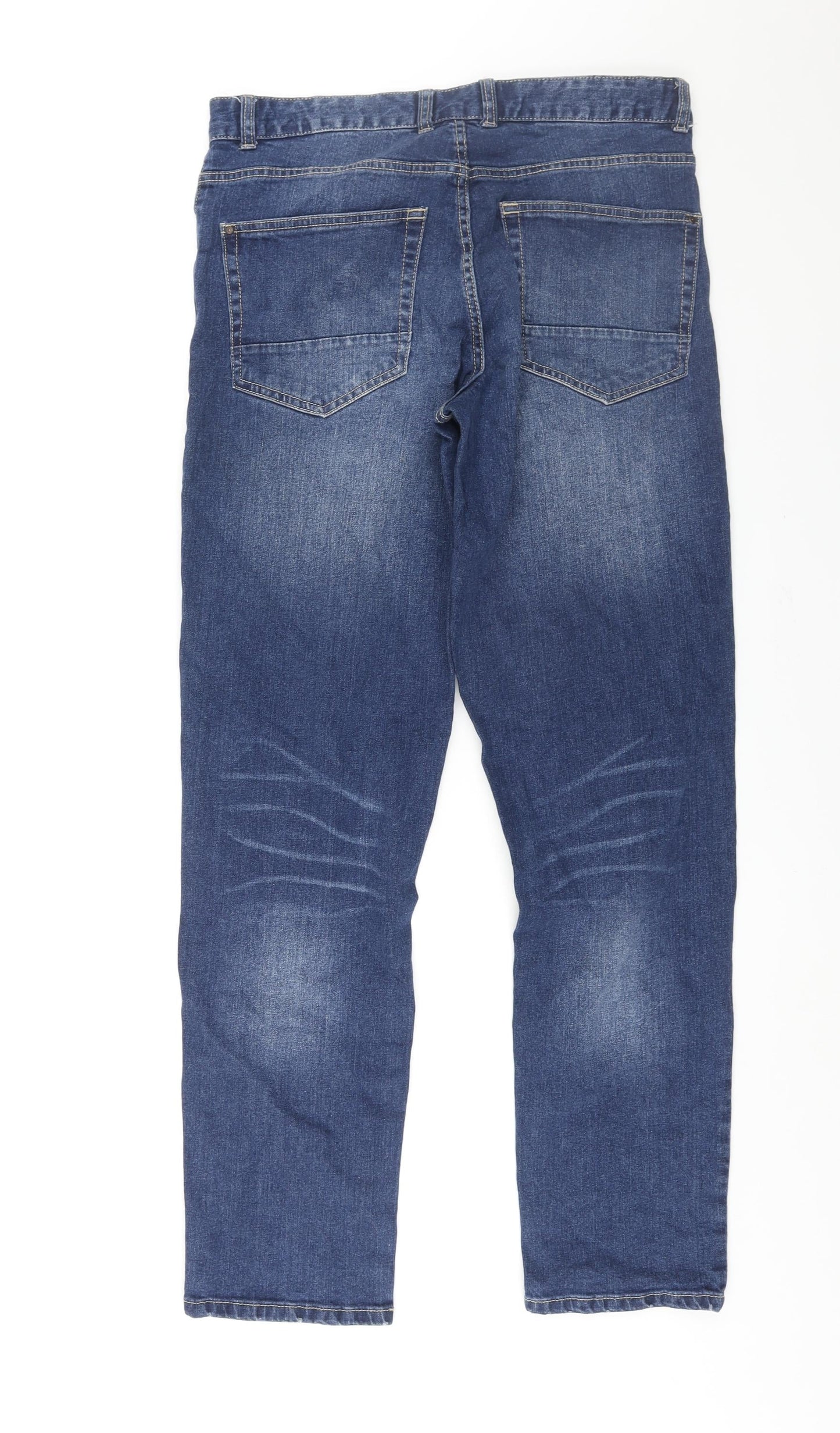 Avenue Mens Blue Cotton Straight Jeans Size 32 in L33 in Slim Zip