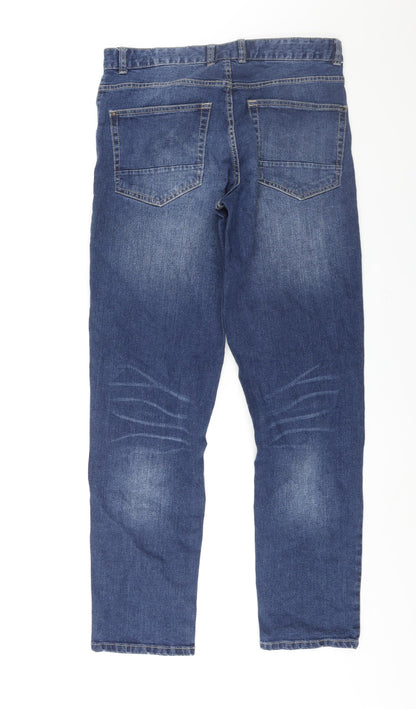 Avenue Mens Blue Cotton Straight Jeans Size 32 in L33 in Slim Zip