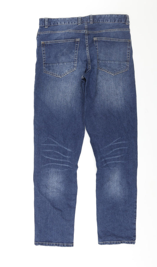 Avenue Mens Blue Cotton Straight Jeans Size 32 in L33 in Slim Zip