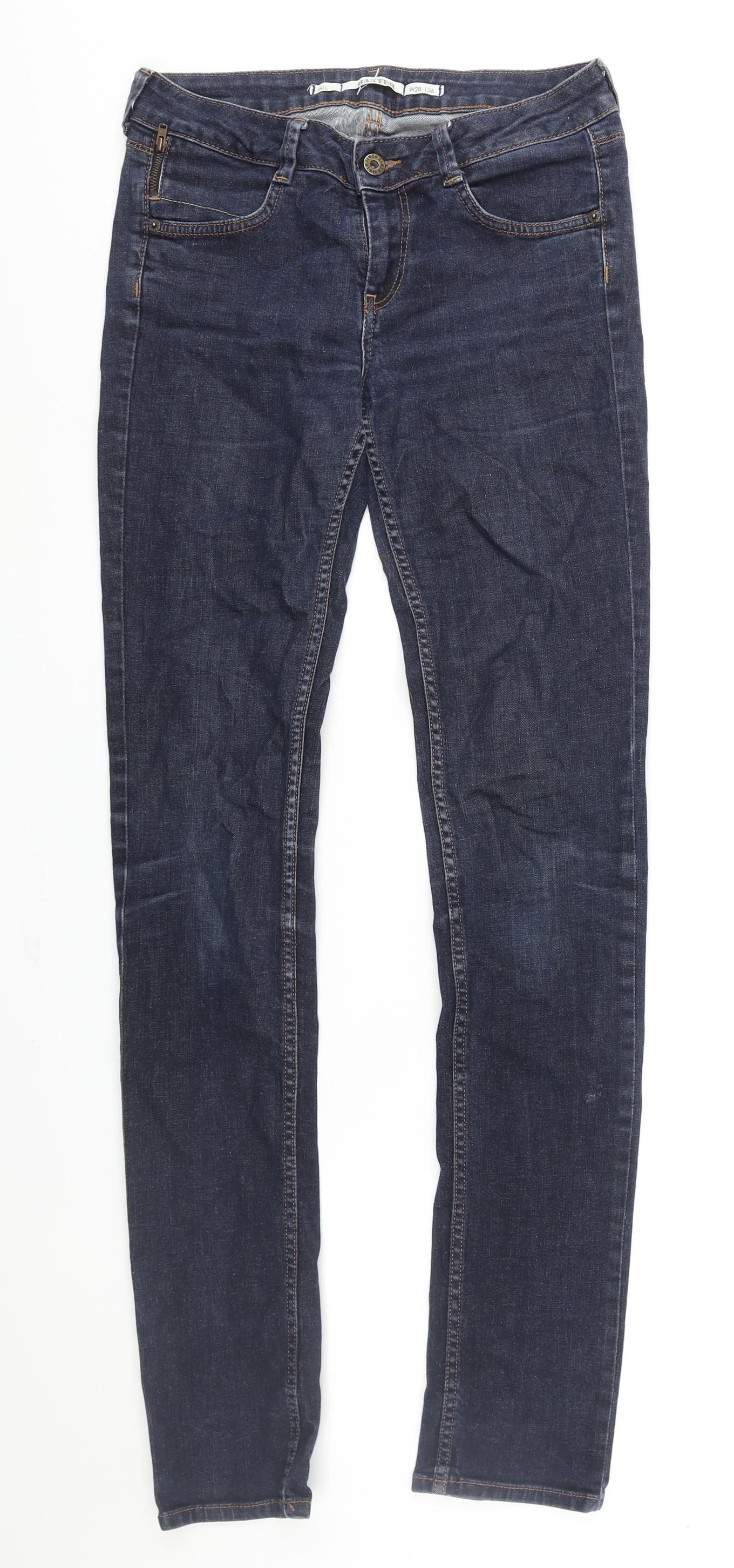 Topshop Womens Blue Cotton Skinny Jeans Size 28 L36 in Regular Zip