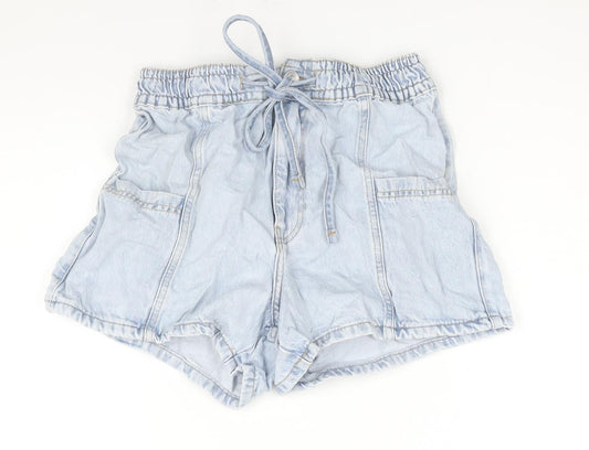 Denim & Co. Womens Blue Cotton Basic Shorts Size S L3 in Regular Drawstring