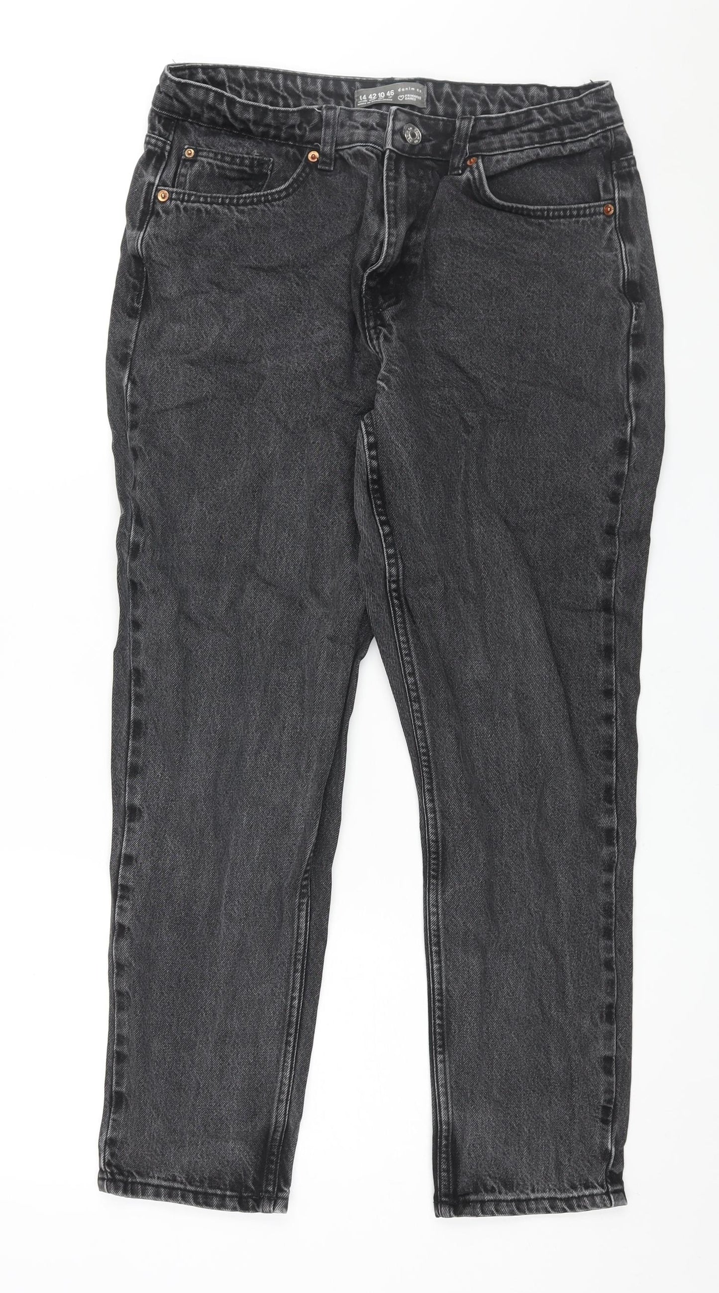 Denim & Co. Womens Black Cotton Mom Jeans Size 14 L27 in Regular Zip