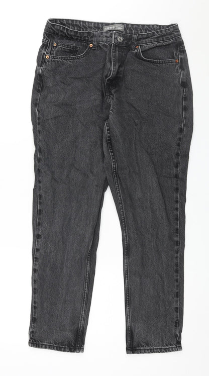 Denim & Co. Womens Black Cotton Mom Jeans Size 14 L27 in Regular Zip