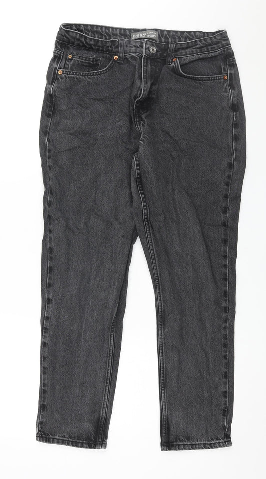 Denim & Co. Womens Black Cotton Mom Jeans Size 14 L27 in Regular Zip