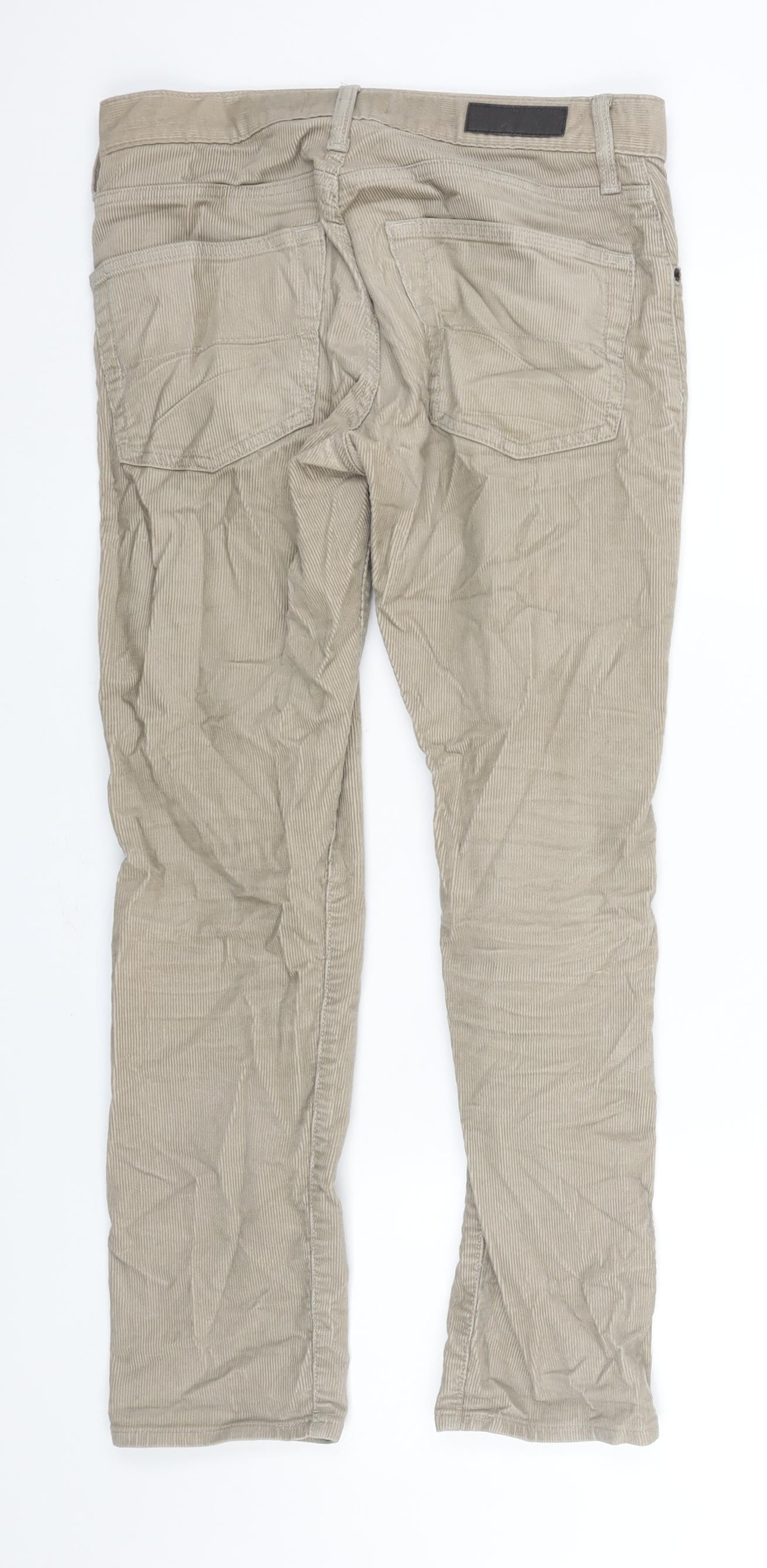 Marks and Spencer Mens Beige Cotton Trousers Size 30 in L29 in Regular Zip