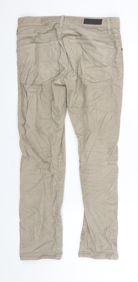 Marks and Spencer Mens Beige Cotton Trousers Size 30 in L29 in Regular Zip