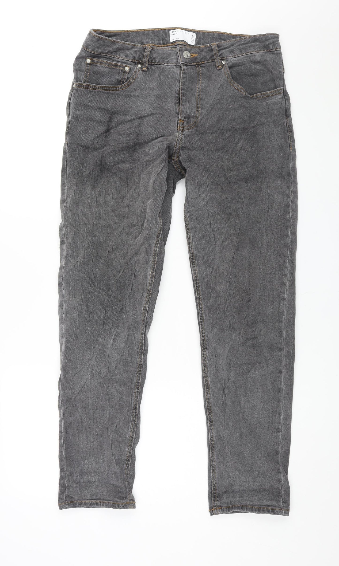 ASOS Mens Grey Cotton Straight Jeans Size 32 in L32 in Regular Zip