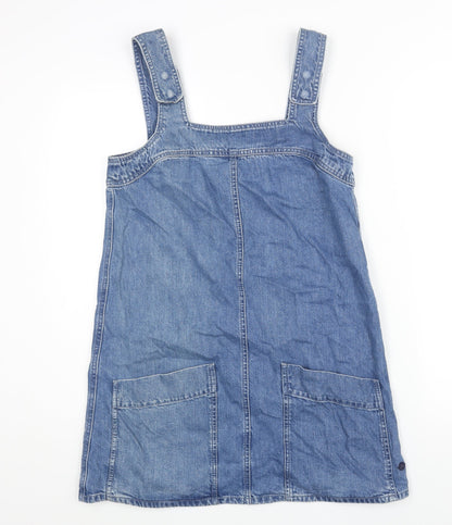 Pepe Jeans Womens Blue Cotton Pinafore/Dungaree Dress Size S Square Neck Snap