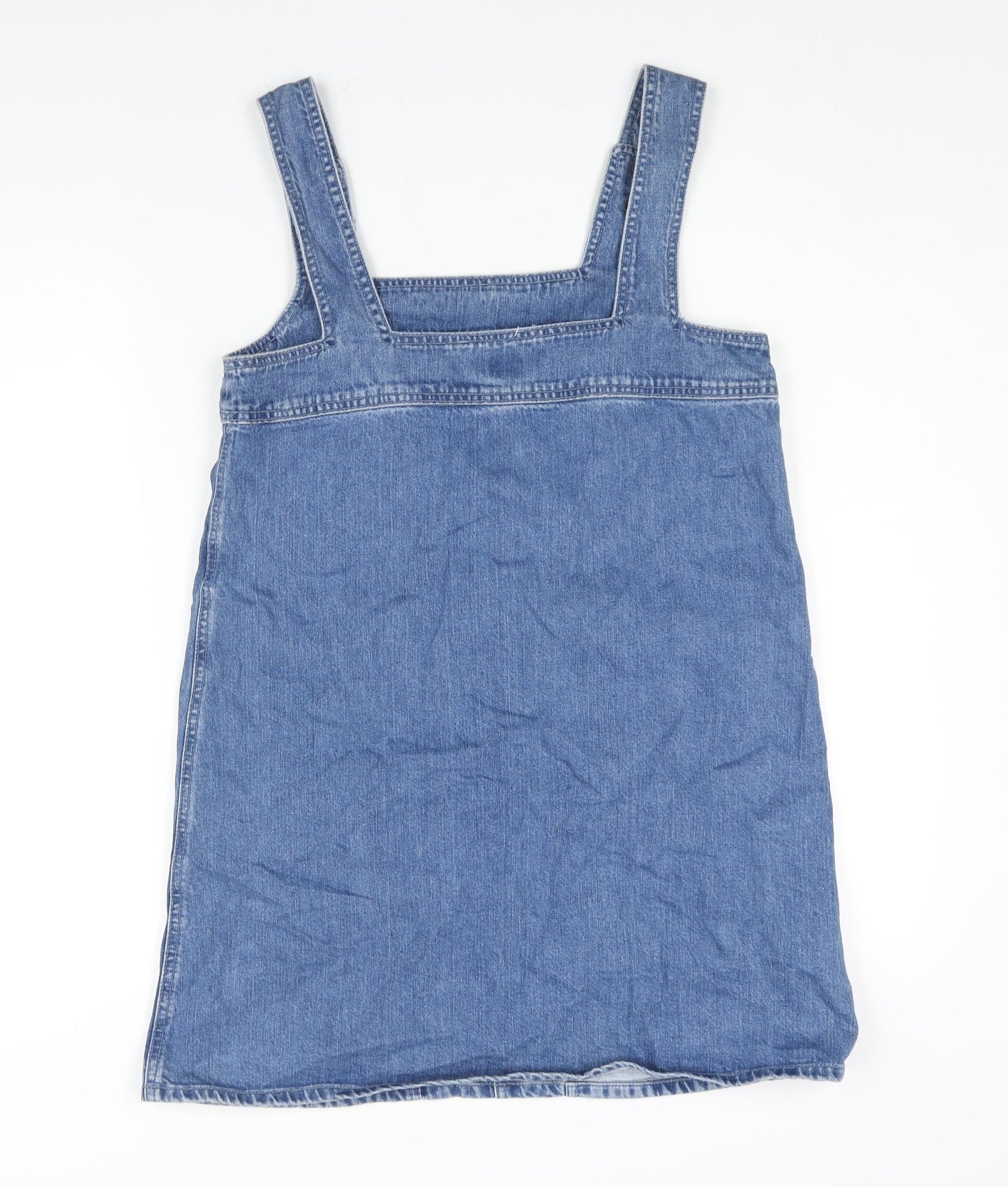 Pepe Jeans Womens Blue Cotton Pinafore/Dungaree Dress Size S Square Neck Snap