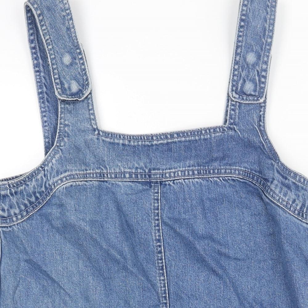 Pepe Jeans Womens Blue Cotton Pinafore/Dungaree Dress Size S Square Neck Snap
