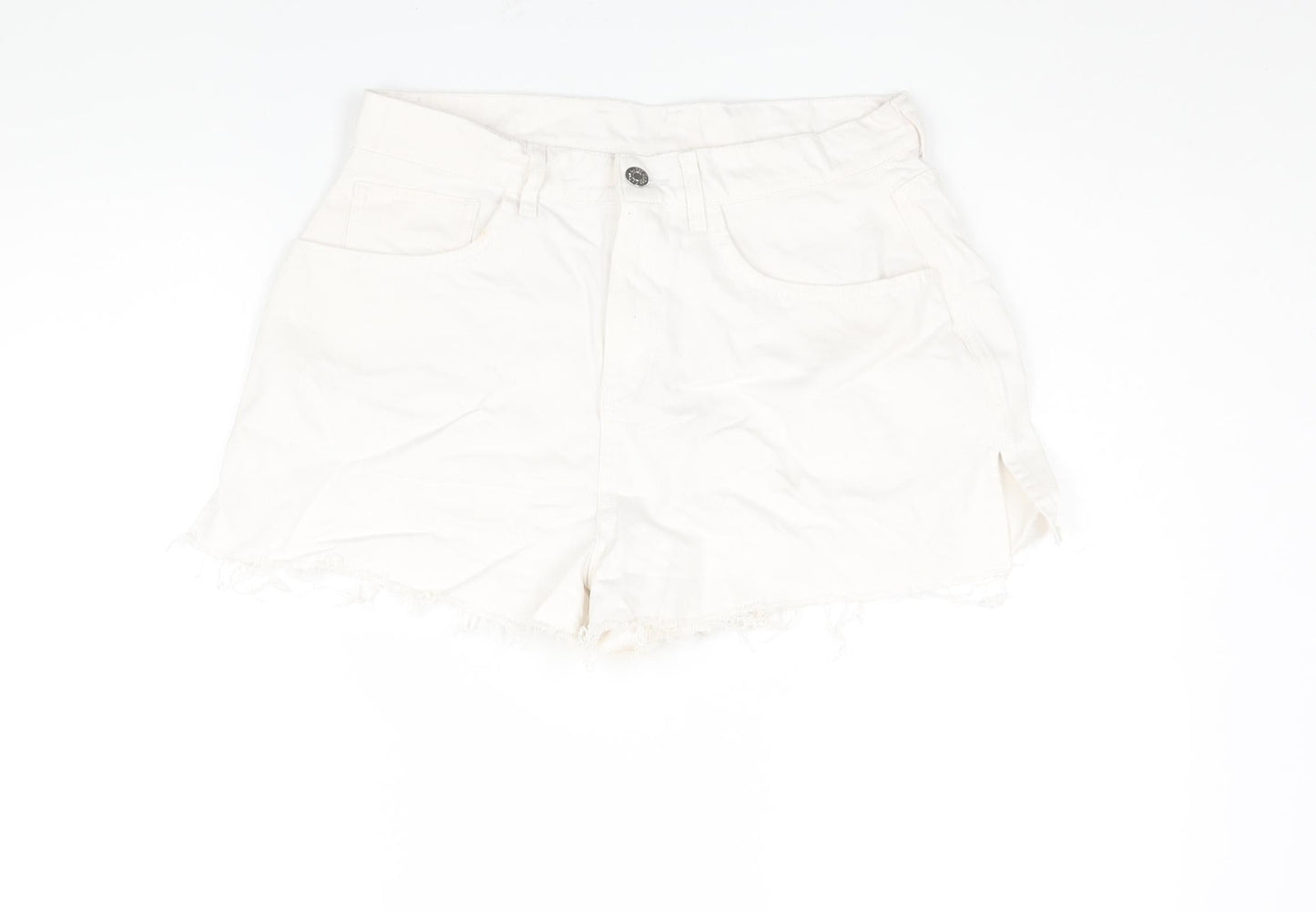 AsYou Womens White Cotton Cut-Off Shorts Size 12 Regular Zip - Side Slits