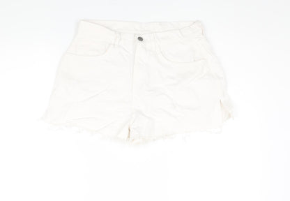 AsYou Womens White Cotton Cut-Off Shorts Size 12 Regular Zip - Side Slits