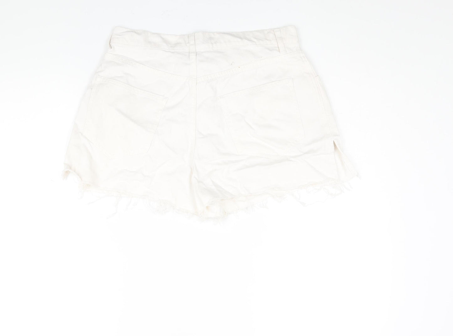 AsYou Womens White Cotton Cut-Off Shorts Size 12 Regular Zip - Side Slits