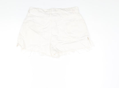 AsYou Womens White Cotton Cut-Off Shorts Size 12 Regular Zip - Side Slits