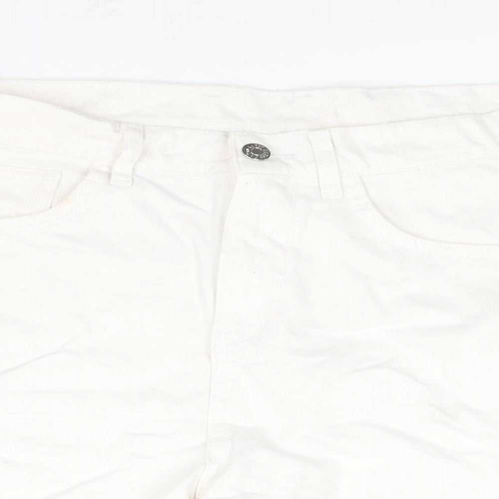 AsYou Womens White Cotton Cut-Off Shorts Size 12 Regular Zip - Side Slits