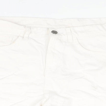 AsYou Womens White Cotton Cut-Off Shorts Size 12 Regular Zip - Side Slits