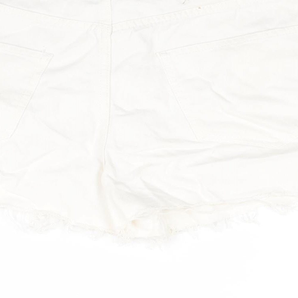 AsYou Womens White Cotton Cut-Off Shorts Size 12 Regular Zip - Side Slits