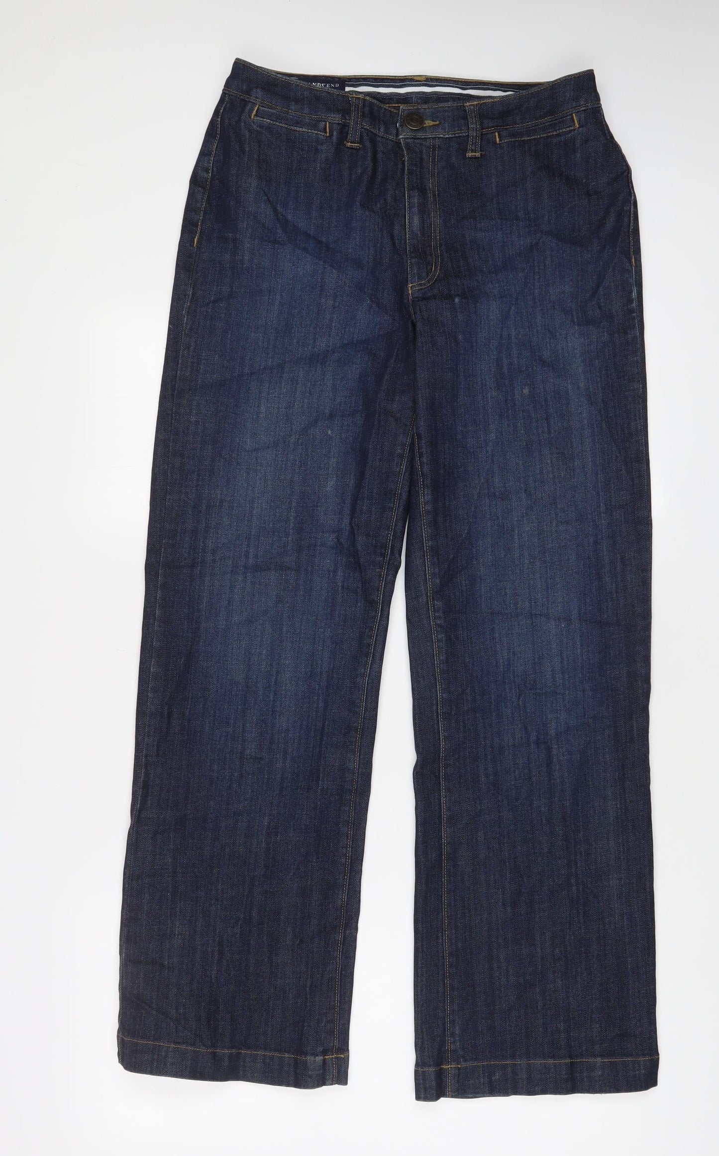 Lands' End Womens Blue Cotton Bootcut Jeans Size 6 L30 in Regular Zip