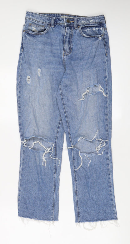 Denim & Co. Womens Blue Cotton Straight Jeans Size 8 L25 in Regular Zip