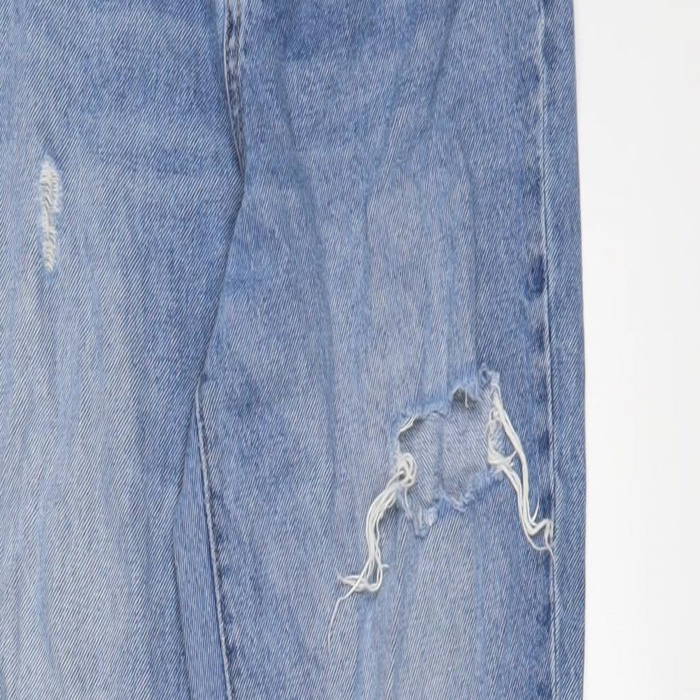 Denim & Co. Womens Blue Cotton Straight Jeans Size 8 L25 in Regular Zip