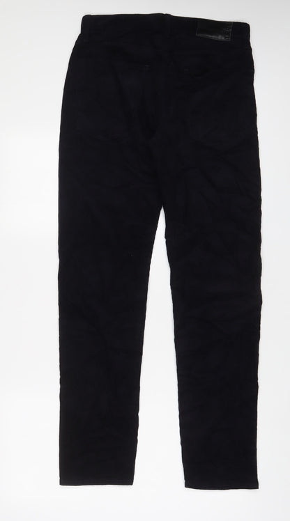 Marks and Spencer Mens Blue Cotton Trousers Size 30 in L33 in Slim Zip